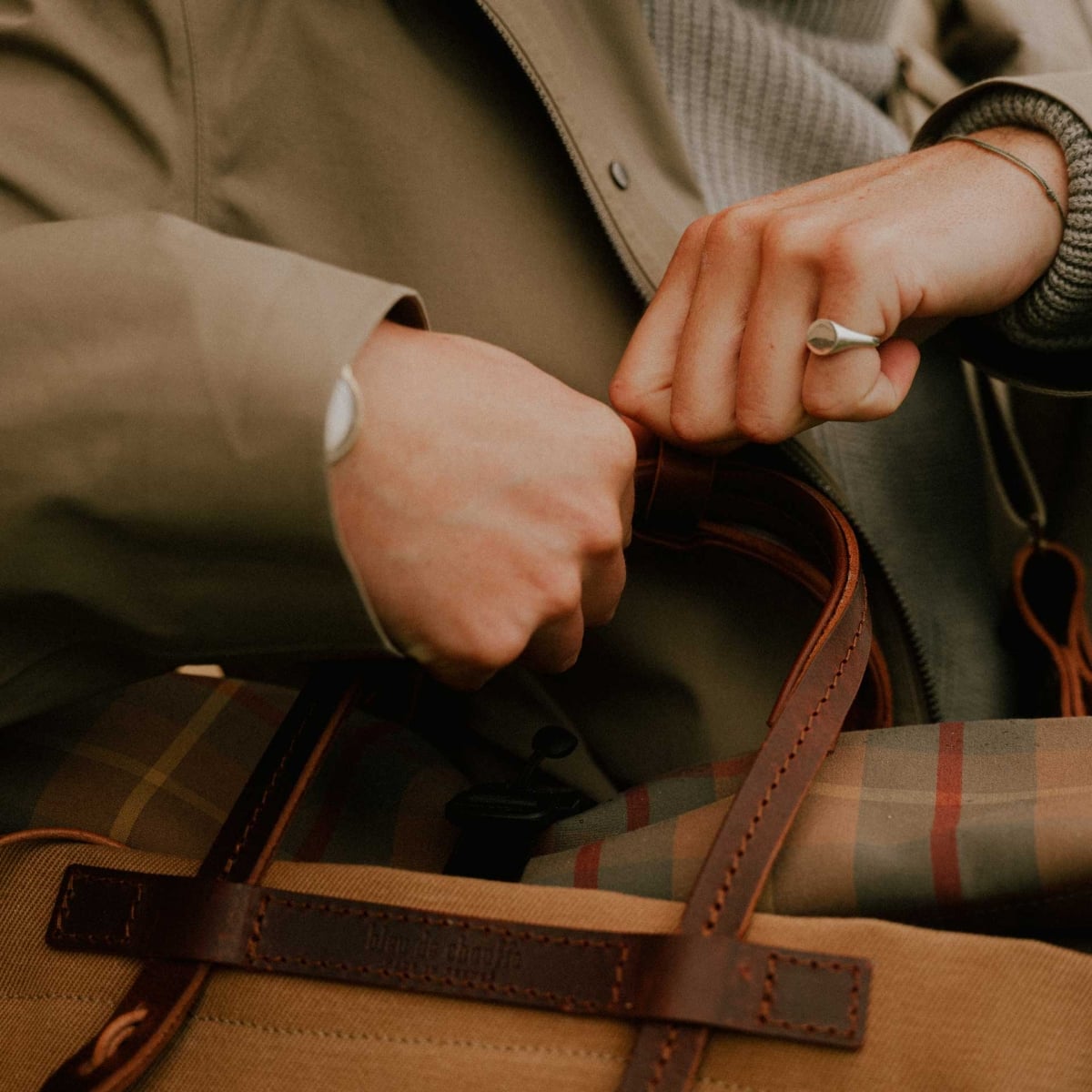 Sac Business Woody - Carreaux Camel (image n°8)