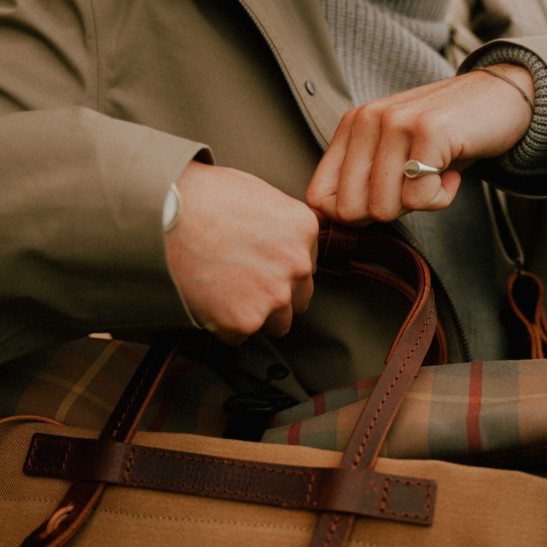Sac Business Woody - Carreaux Camel (image n°8)
