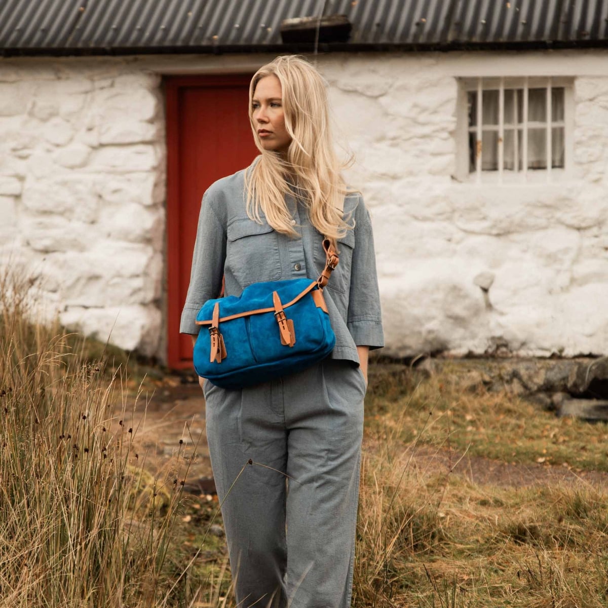 Musette du Pêcheur S / Cuir Velours - Bleu Absolut (image n°5)