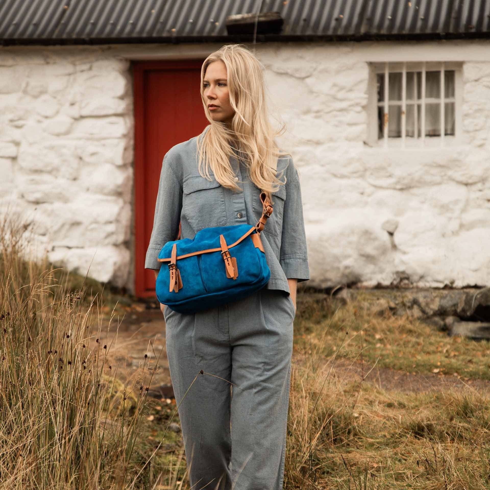 Musette du Pêcheur S / Cuir Velours - Bleu Absolut (image n°5)