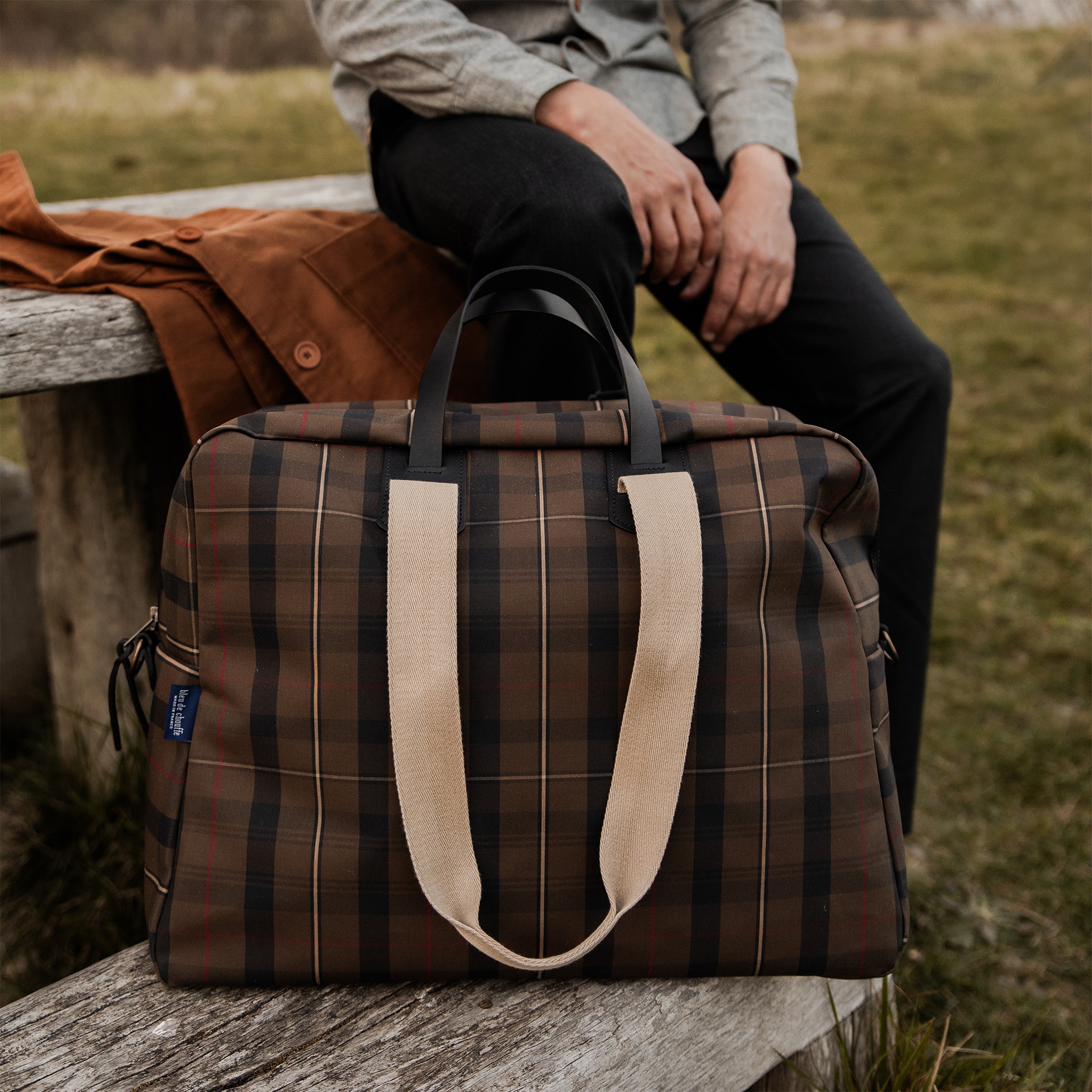 Bolsa de viaje aviador Missak - Tartán marrón rojizo (imagen n.º 7)