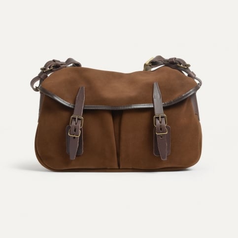 Musette des Fischers S / Veloursleder - Schokolade