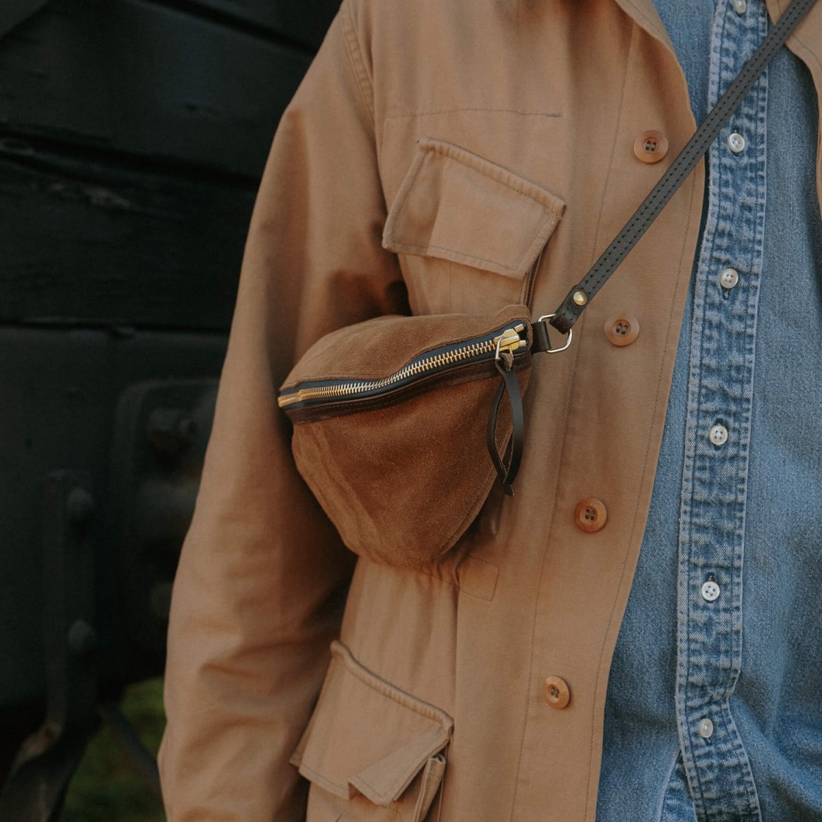 Sac banane Bea / Cuir Velours - Brun Fauve (image n°6)