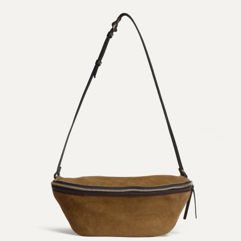 Sac banane Bea / Cuir Velours - Marron Noisette