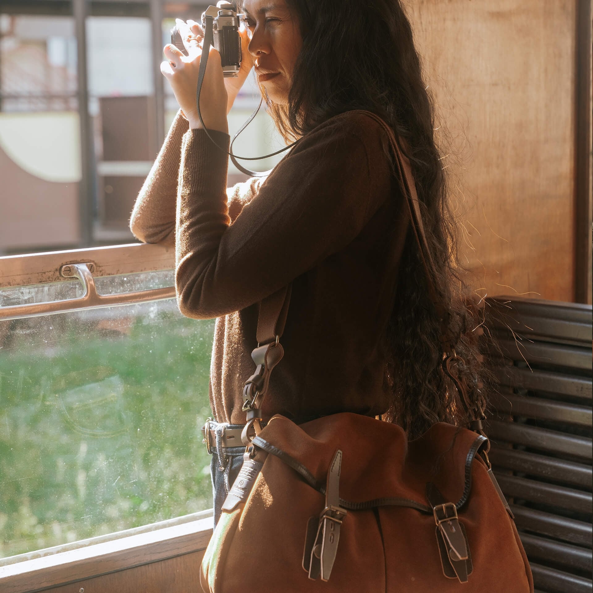 Musette du Pêcheur M / Cuir Velours - Brun fauve (image n°10)