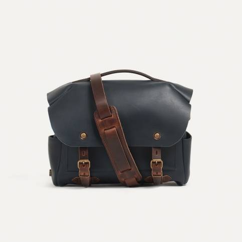 Bologne S leather camera bag - Navy Blue