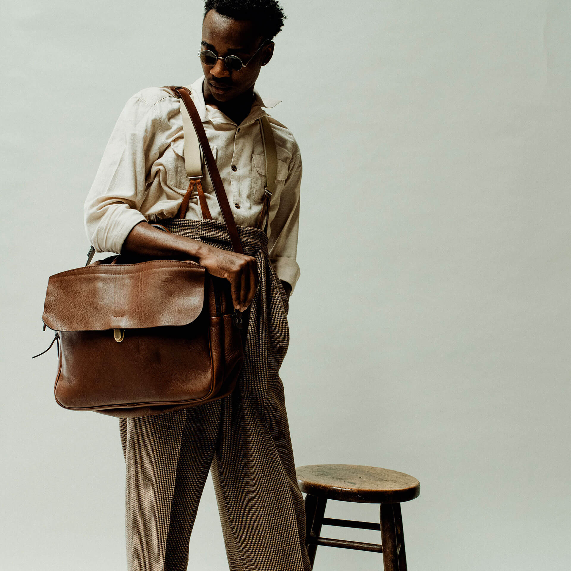Leder tasche "Bleu de Chauffe"