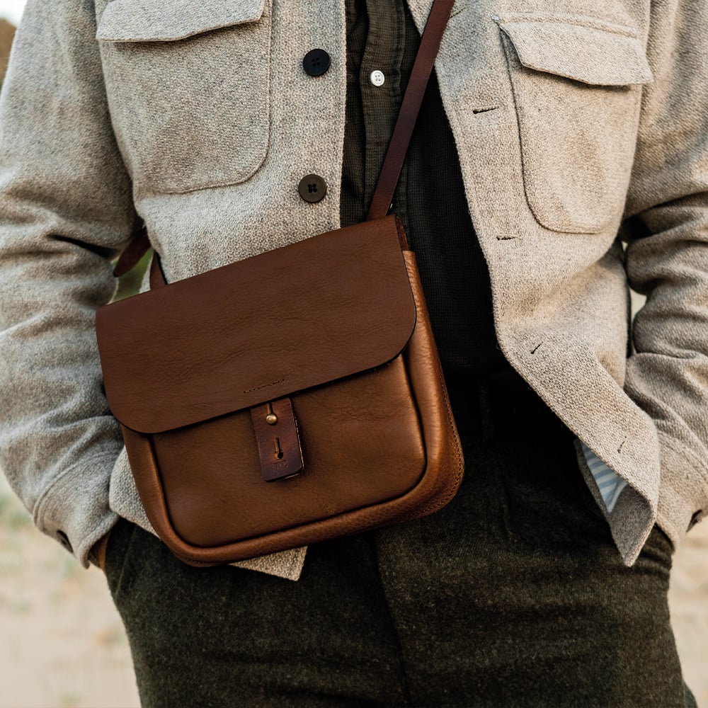 Leather cartridge belt photo while wearing by a stylish men