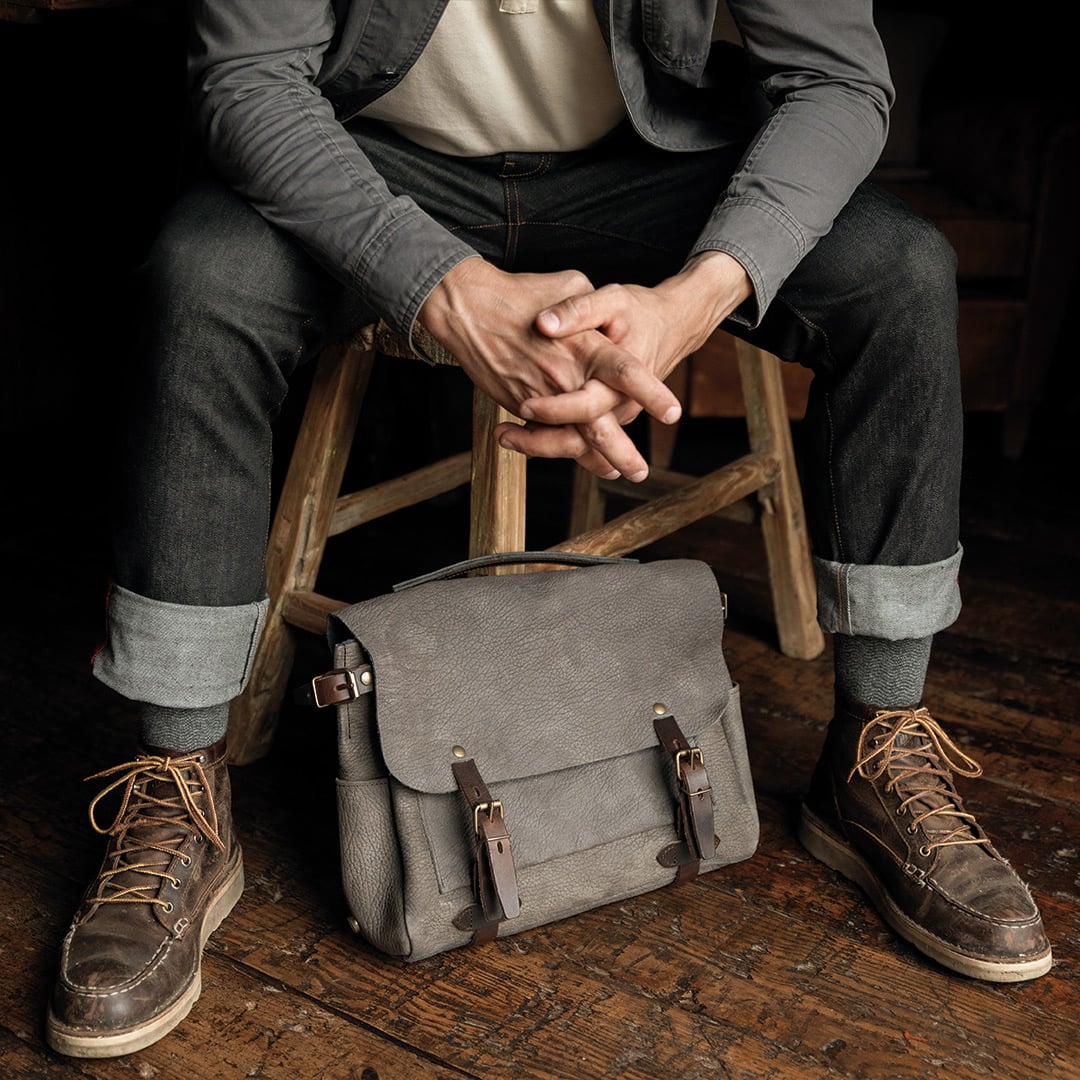 Vintage vegetable-tanned leather messenger bag
