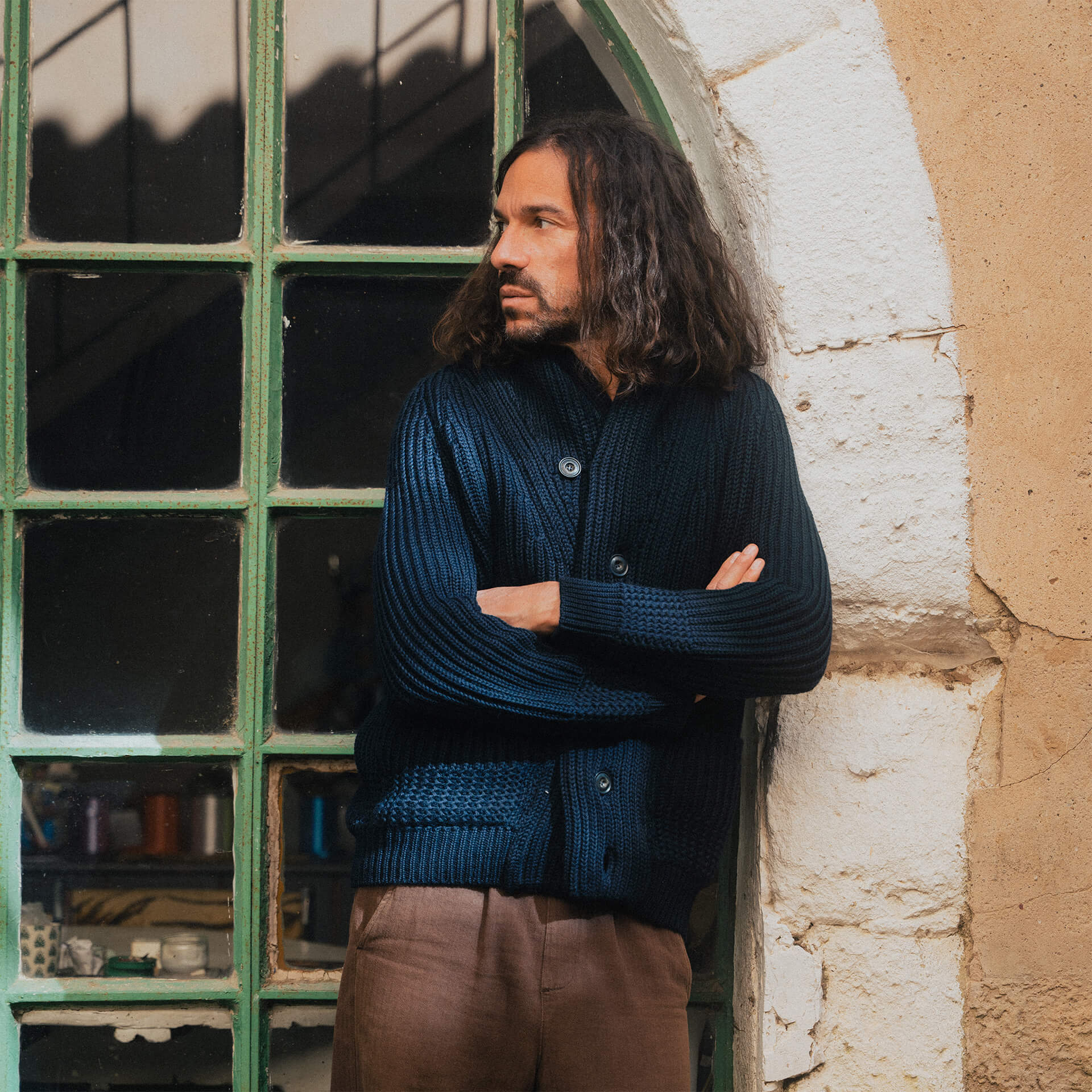Cardigan en laine bleu pour homme