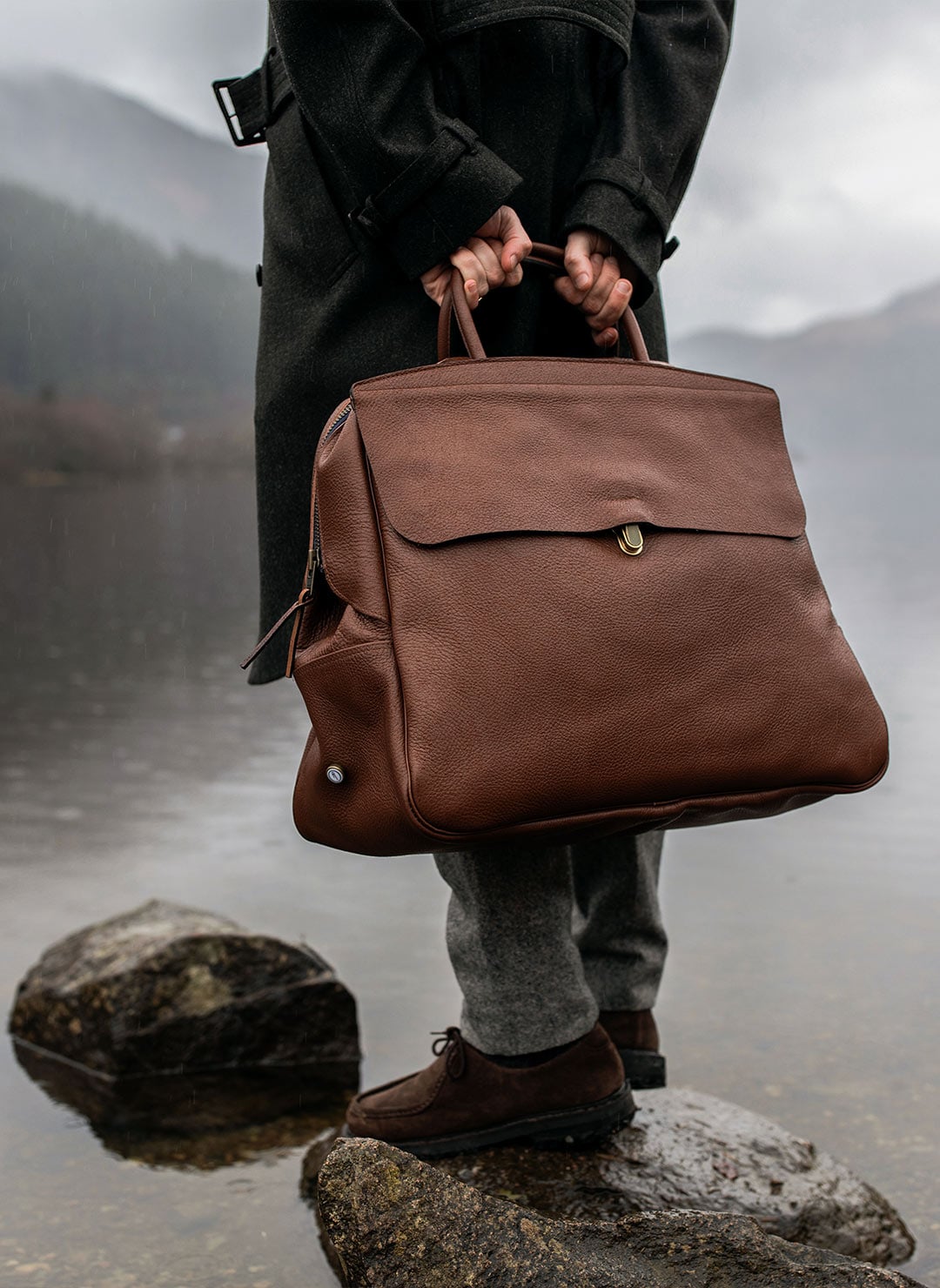 Bolso de piel de grano completo resistente al agua