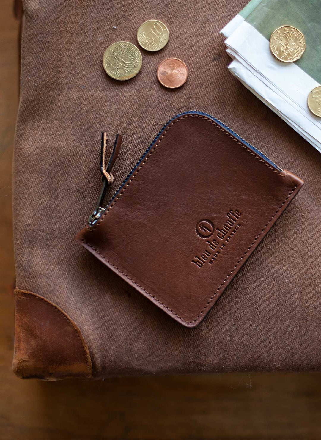 Herrenbrieftasche aus Leder von Bleu de Chauffe, Gesamtansicht von oben